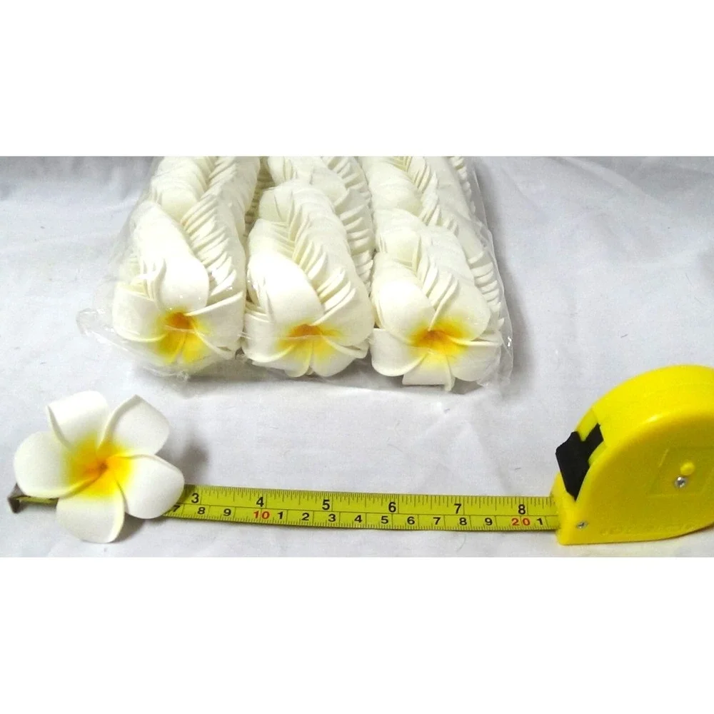 Plumeria Flowers Artificial Foam 100 White & Yellow Hair Wedding Decor Lei #020